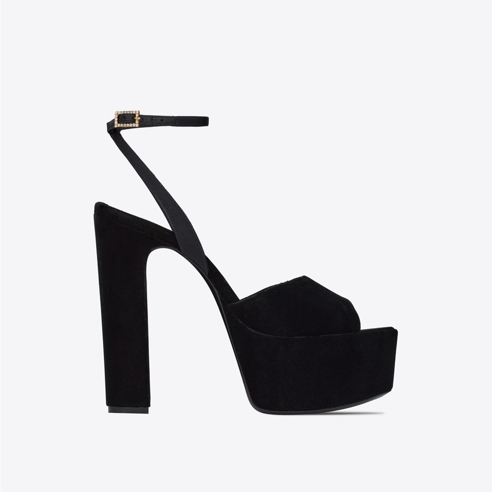 SANT LAURENT- JODIE PLATFORM SANDALS IN SUEDE YSL HEELS
